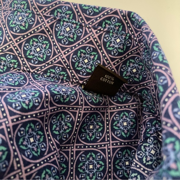 Tasso Elba Men's L Large 16 16 1/2 100% Cotton Blue Geometric Print Button Shirt - Picture 9 of 9